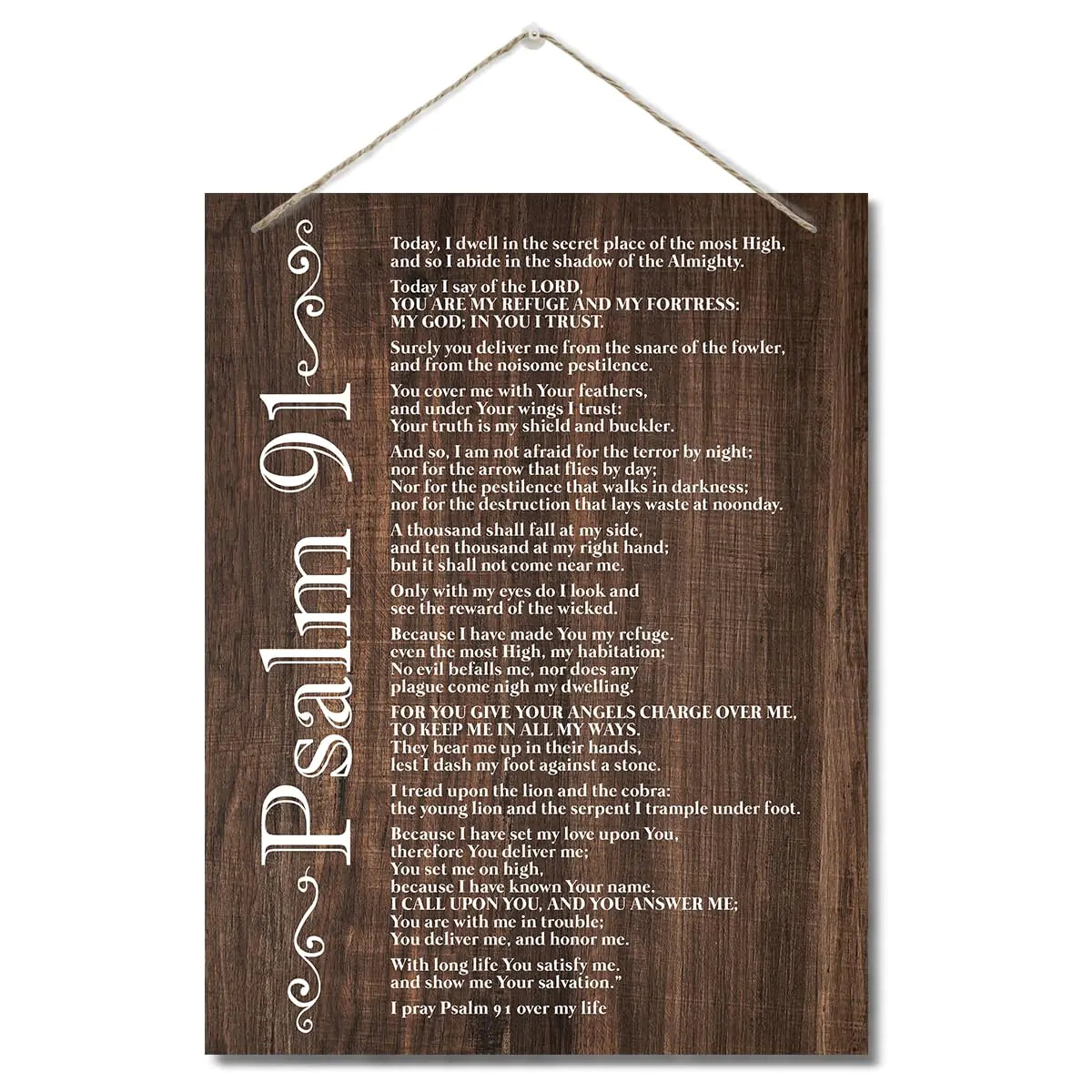 Inspirational Wood Art Signs Psalms 91 Wall Sign Hanging Printed Wall Plaque Wood Signs Bible Verse Print Christian Scripture for The Home or Office Decor Christian Wall Decor 10 X 7.8 inch E