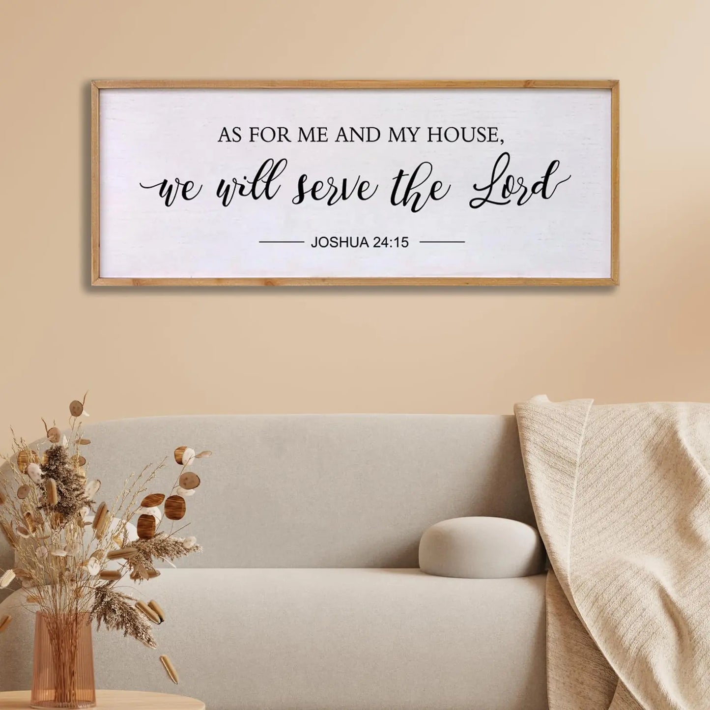 As for Me and My House We Will Serve the Lord Wall Decor - 32" x 12" Large Rustic Family Living Room Wood Framed Home Sign Joshua 24 15 Christian Bible Verse Plaque Hanging Wall Art(Wood)