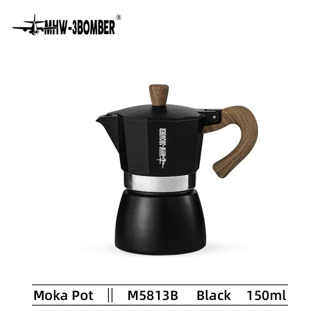 Vintage Wooden Handle Moka Pot for Italian & Cuban Coffee