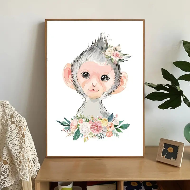 6pcs Cute Animal Flower Wall Art Posters 12x8inch