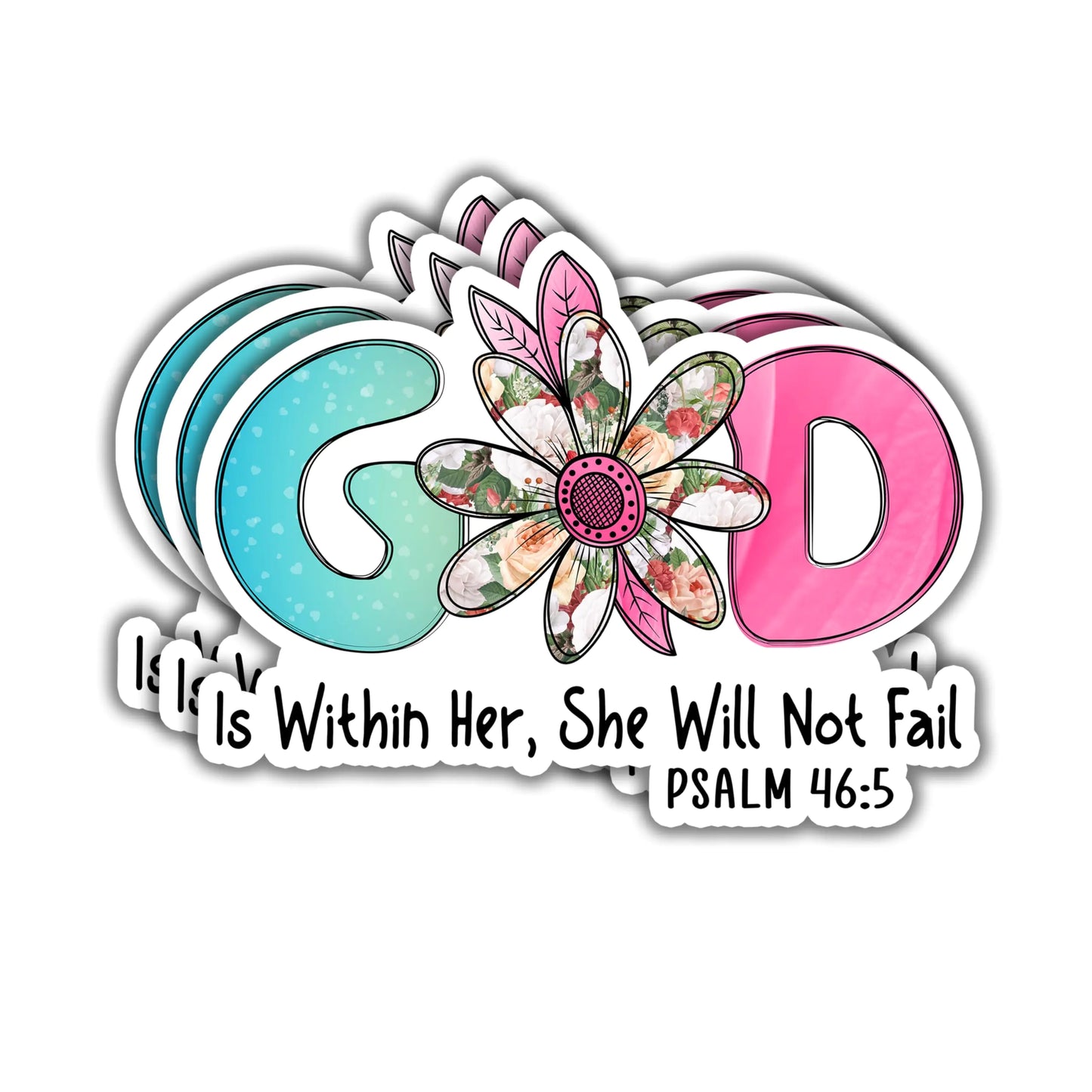 (3pcs) God is Within Her She Will Not Fail Sticker Christian Bible Verse Jesus Inspirational Quotes Vinyl Decal Stickers for Books Laptops Phone Water Bottles Kindles Car Psalm 46:5-3x2.2
