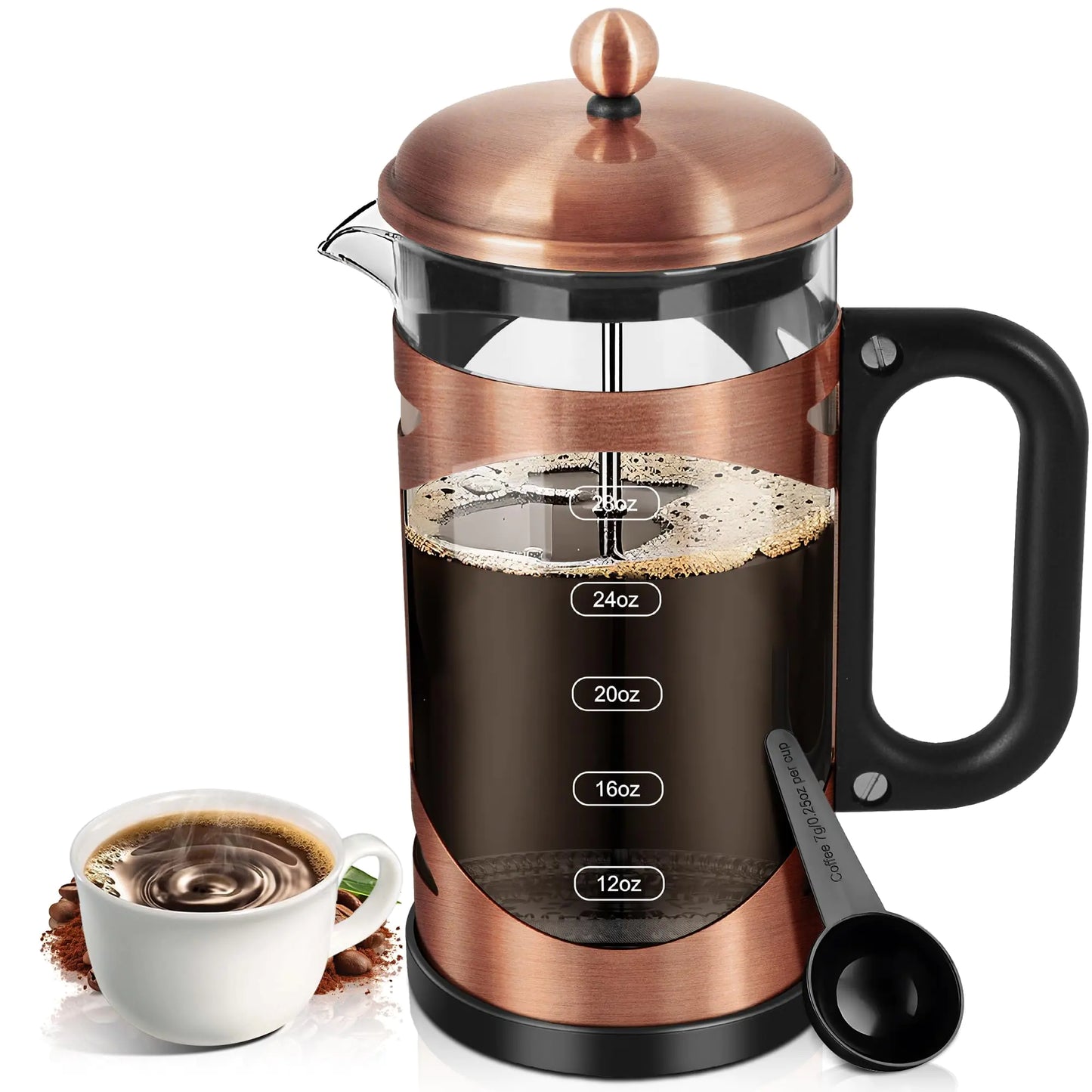 YMMIND 34 Ounce French Press Coffee Maker Copper Stainless Steel Coffee Press with 4-Level Filter System Heat Resistant Thickness Borosilicate Glass BPA-Free Brewed Coffee Pot for Camping Gifts