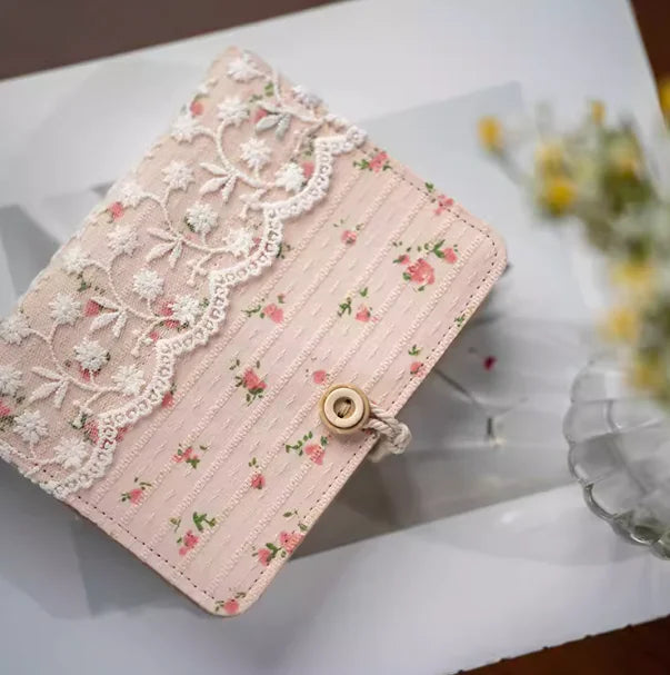 Lace Pink Flower Cotton Loose Leaf Binder Diary Notebook