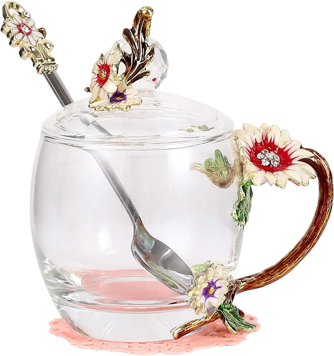 Guon-Wuvl Flower Teacup Transparent Glass Teacup