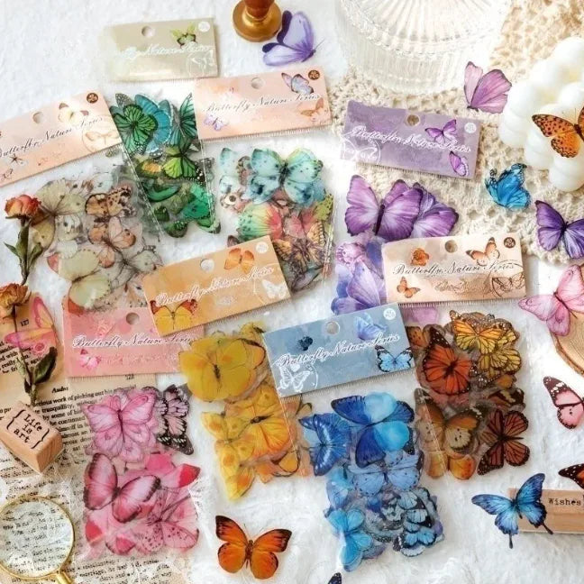 Butterfly Nature Series PET Sticker Bag – Retro & Fresh Decorative Stickers for Notebooks