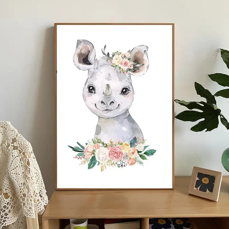 6pcs Cute Animal Flower Wall Art Posters 12x8inch