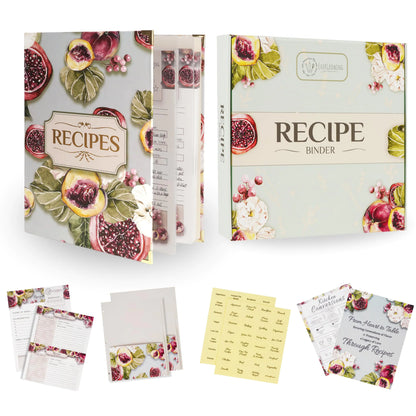 Recipe Binder Set with Cards & Box - Recipe Book with 30 A4 Size Double-Sided Cards 8 Dividers 2x32 Sticker Tabs & Dashboard with Conversion Chart - Recipe Binder 12.2" x 10.4"
