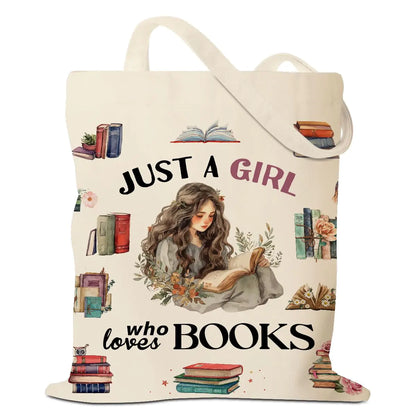 Ggjgrpx Book Canvas Tote Bag Aesthetic Just A Girl Who Loves Books Decor Birthday Friendship Gifts for Sister Bestie Coworker Tote Bag for Vacation Shopping Grocery