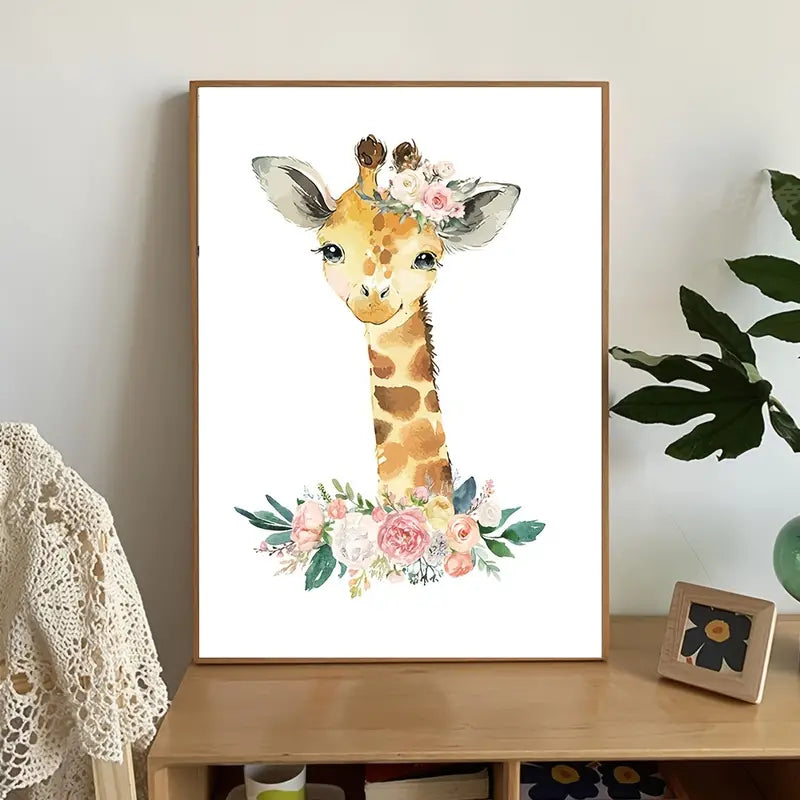 6pcs Cute Animal Flower Wall Art Posters 12x8inch