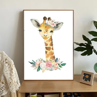 6pcs Cute Animal Flower Wall Art Posters 12x8inch