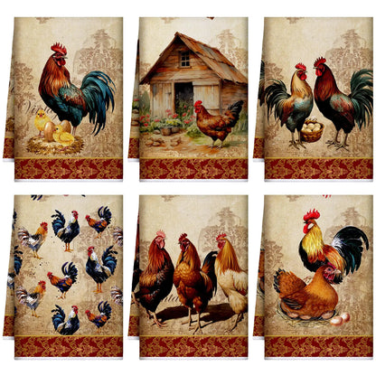 Bencailor 6 Pcs Farmhouse Kitchen Towels Chicken Dish Towels Rooster Kitchen Decor Farm Animal Kitchen Hand Towels for Cooking Baking Housewarming Gift15.75 x 23.62 in(Golden BrownRooster)