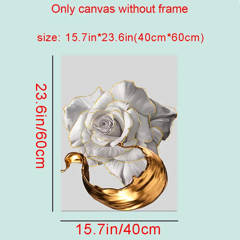 3pcs White Rose Canvas Wall Art with Golden Splash
