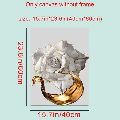 3pcs White Rose Canvas Wall Art with Golden Splash