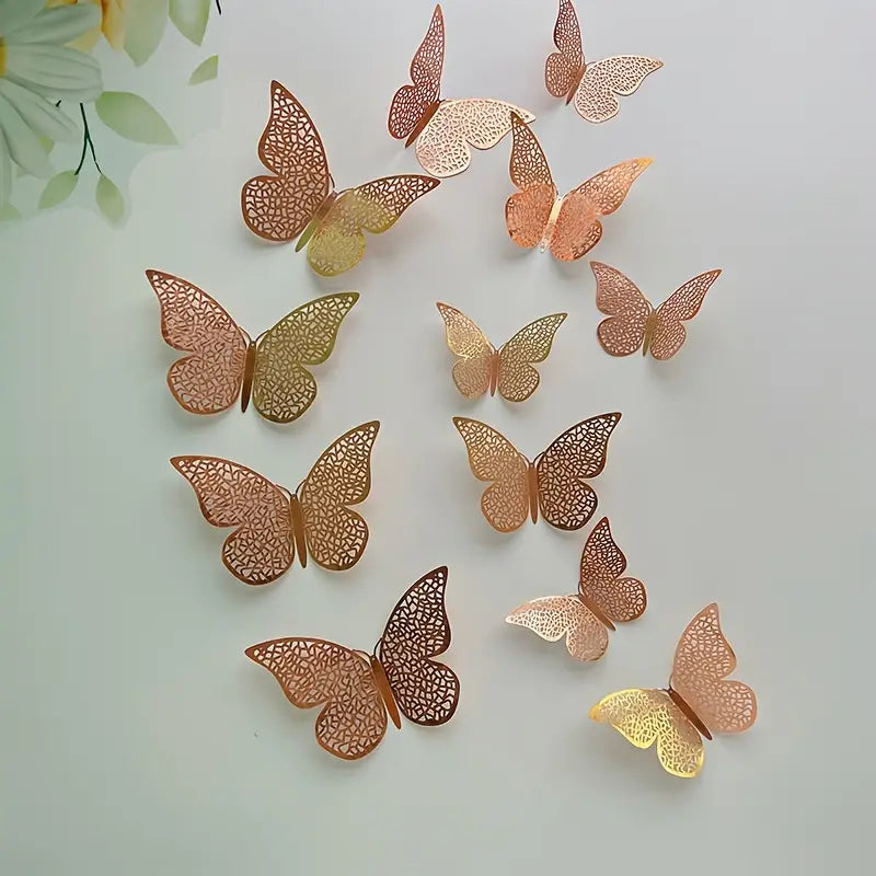 12pcs 3D Golden Hollow Butterfly Wall Art Stickers