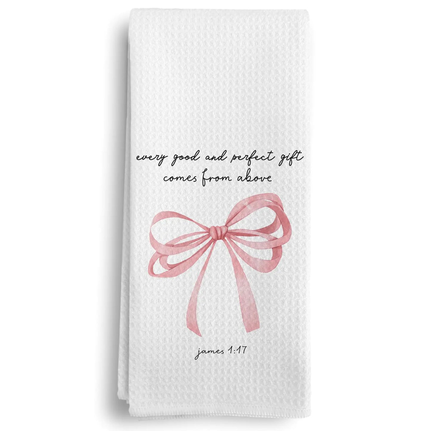 Qeheb Every Good and Perfect Comes from Above Christian Kitchen Towels Bible Verse Gifts Preppy Pink Bow James 1:17 Decor Kitchen Towels Bible Religious Hand Dish Tea Towels for Kitchen 16x24in