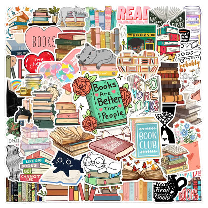 Book Stickers，50PCS Book Stickers for Kindle Bookish Reading Stickers for Laptop Journal Stickers Book Lover Clear Case Stickers Gifts Accessories for Teens Adults