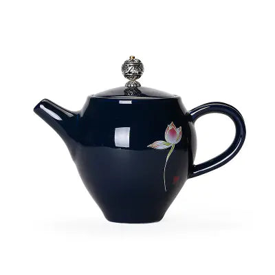 Custom Blue Glazed Ceramic Teapot for Tea Brewing
