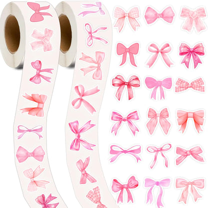 1000 PCS Coquette Bows Stickers Pink Bow Party Favors Bows Monogram Decal Vintage Stickers Vinyl Waterproof Pink Coquette Aesthetic Stickers for Journals Water Bottle Laptop 500Pcs Each Roll
