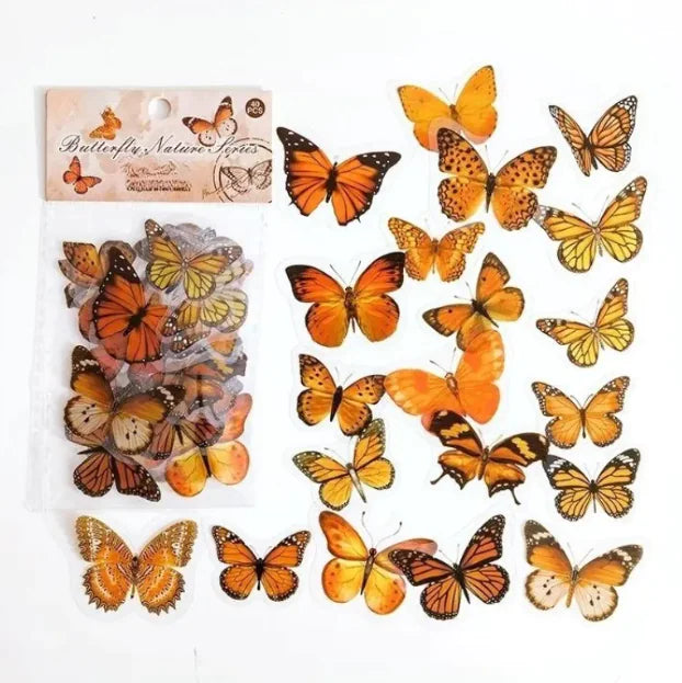 Butterfly Nature Series PET Sticker Bag – Retro & Fresh Decorative Stickers for Notebooks