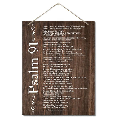 Inspirational Wood Art Signs Psalms 91 Wall Sign Hanging Printed Wall Plaque Wood Signs Bible Verse Print Christian Scripture for The Home or Office Decor Christian Wall Decor 10 X 7.8 inch E