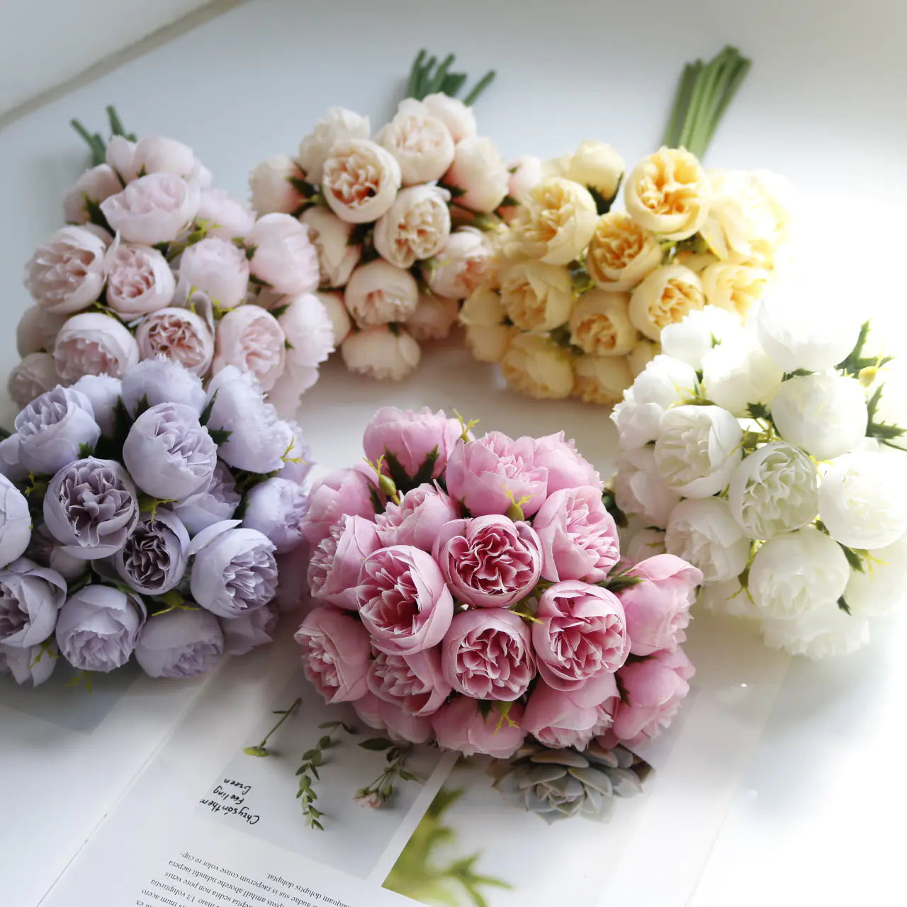 27-Head Tea Rose Bridal Bouquet for Home Decor