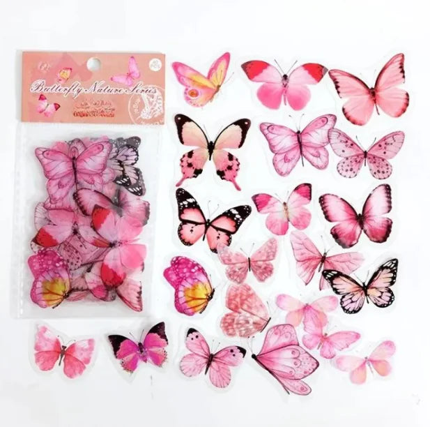 Butterfly Nature Series PET Sticker Bag – Retro & Fresh Decorative Stickers for Notebooks
