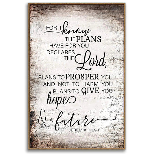 PHAMTE Christian Jeremiah 29:11 Wall Art Framed Christian For I Know The Plans I Have For You Wall Art Decor Bible Verse Scripture Print Framed Canvas Painting Christian Prayer Room Decor 16x24in
