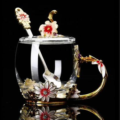 Guon-Wuvl Flower Teacup Transparent Glass Teacup