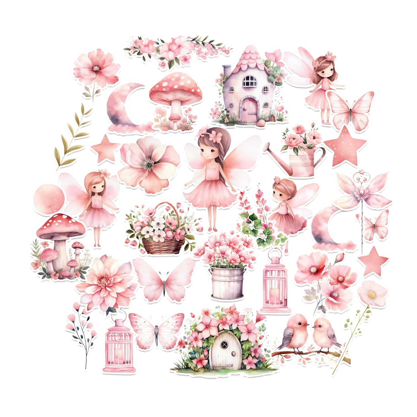 Cute Pink Stickers for Kids Teens Girls Waterproof Fairy Flower Animal Decals for Water Bottles Scrapbook Journal Gift Box Decorations