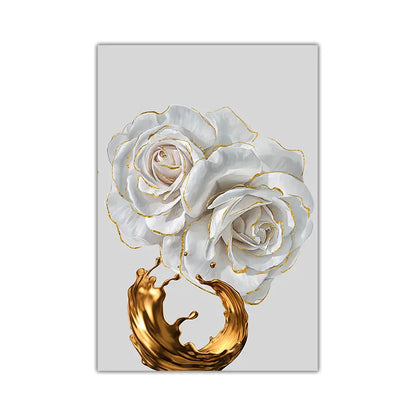 3pcs White Rose Canvas Wall Art with Golden Splash