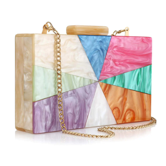 YYW Acrylic Clutch Purses for Women Wedding : Multicolor Evening Crossbody Bag Marbling Handbags with Detachable Chain for Party Bridal Prom Ladies Girls (Champagne) One Size
