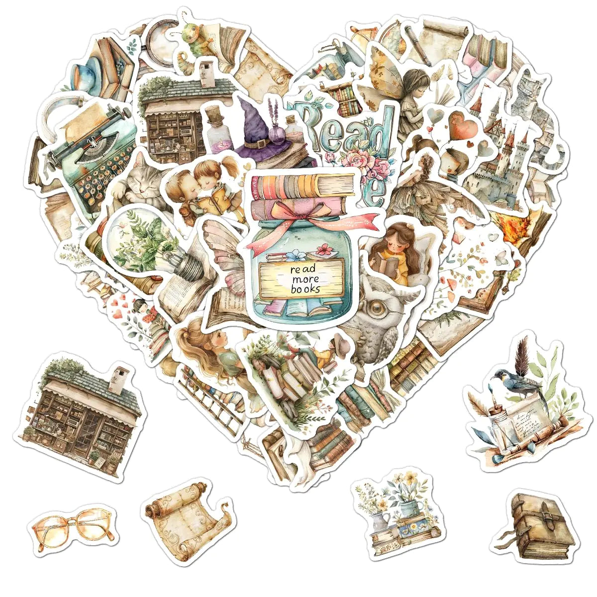 Pack 50 Pcs Book Bookish Stickers