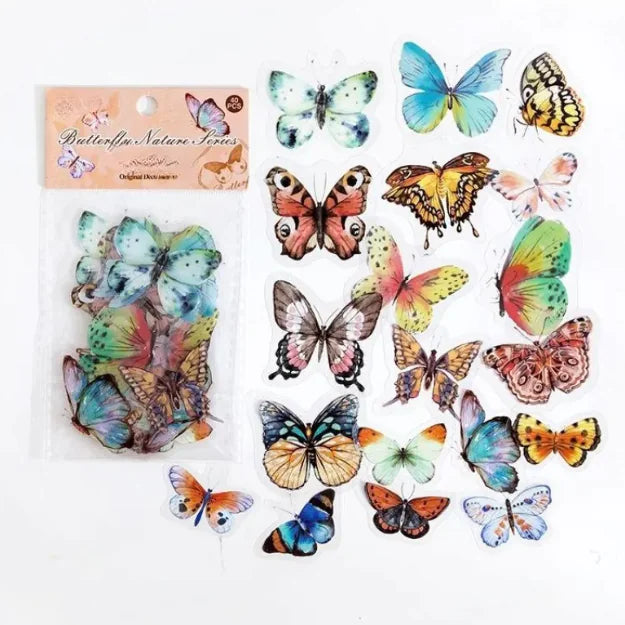 Butterfly Nature Series PET Sticker Bag – Retro & Fresh Decorative Stickers for Notebooks
