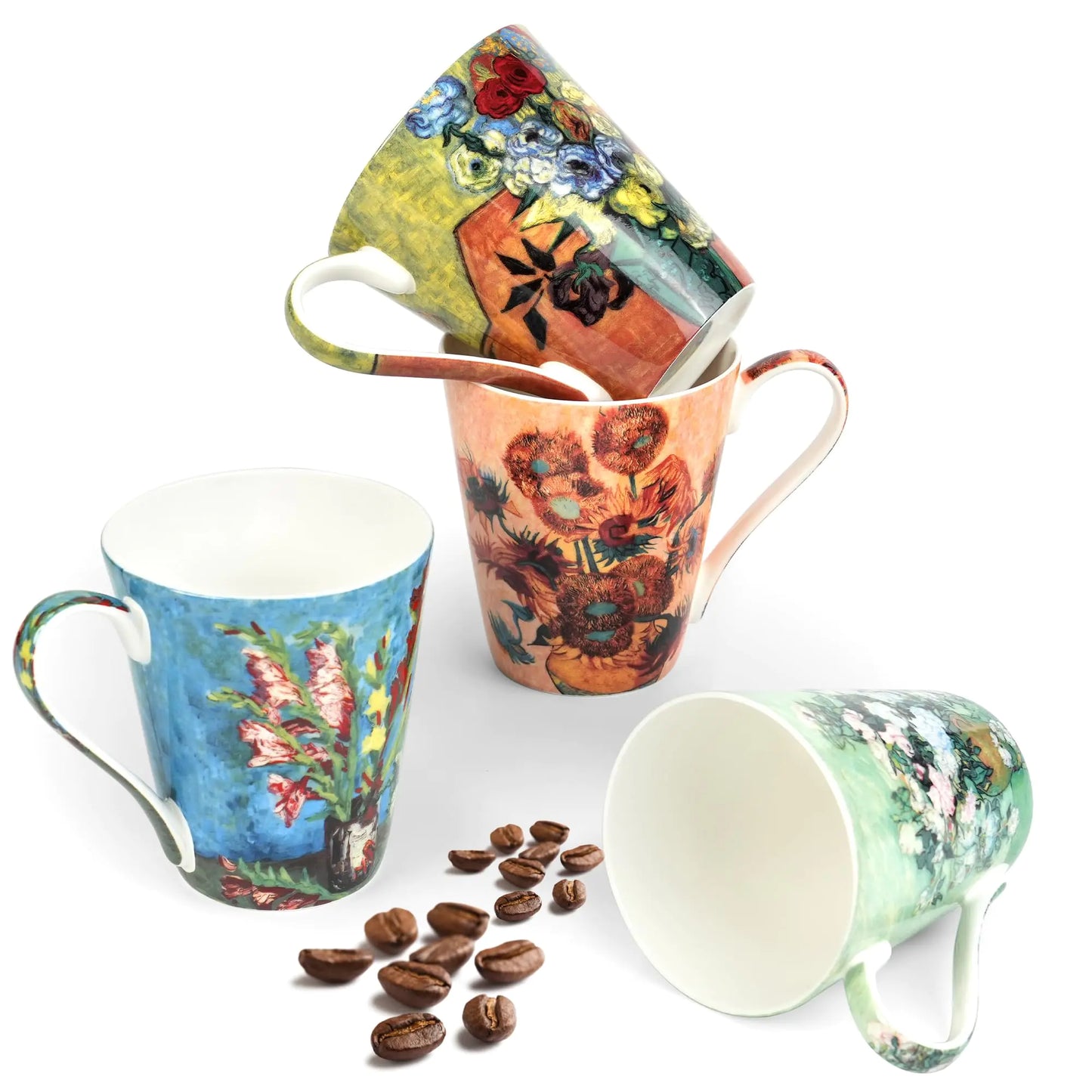 Coffee Mug Sets of 4 12oz Bone China Porcelain Cups
