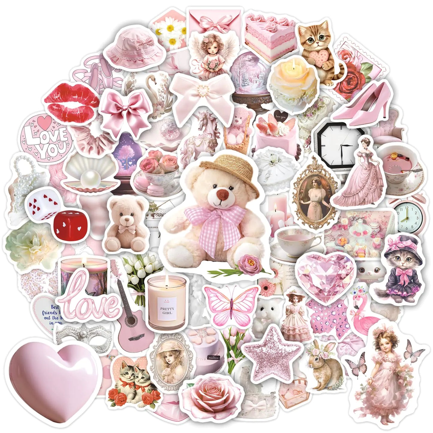 WAKEMOODEI 200 PCS Coquette Stickers Coquette Aesthetic Pink Stickers for Girls Women Cute Girly Stickers Vinyl Coquette Decals for Water Bottle Laptop Scrapbook Decoration