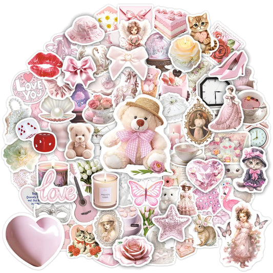 WAKEMOODEI 200 PCS Coquette Stickers Coquette Aesthetic Pink Stickers for Girls Women Cute Girly Stickers Vinyl Coquette Decals for Water Bottle Laptop Scrapbook Decoration