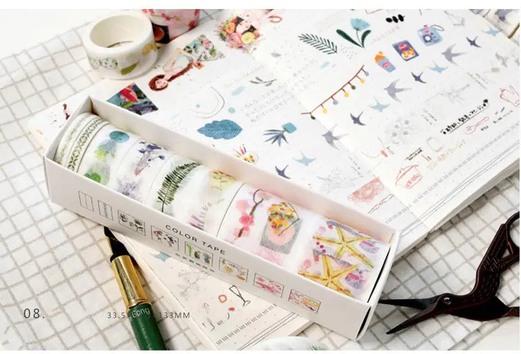 Washi Tape Set for DIY Journals and Scrapbooks (8 Rolls)
