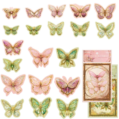 WINNDONN Butterfly Stickers 40-Piece Glitter Transparent Decorative Decals PET Laser Self-Adhesive Sticker Set for Scrapbooking Crafts Laptop Gift Wraps Resin Art (Streamer Green Pink)