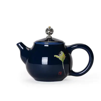 Custom Blue Glazed Ceramic Teapot for Tea Brewing