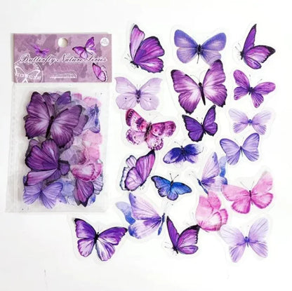 Butterfly Nature Series PET Sticker Bag – Retro & Fresh Decorative Stickers for Notebooks
