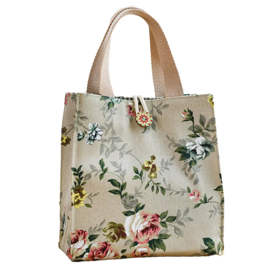 Canvas Small Bible Bag for Girls and Women Cute Mini Preppy Aesthetic Tote Reusable Grocery Bag for Essentials Water Bottle Keys Bible Book Travel Utility Bag (Khaki Rose)