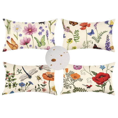 ONWAY Spring Pillow Covers 12x20 Inch Set of 4 Summer Floral Butterfly Outdoor Patio Decorative Throw Pillows Farmhouse Home Decor Cushion Case for Sofa Couch Bed