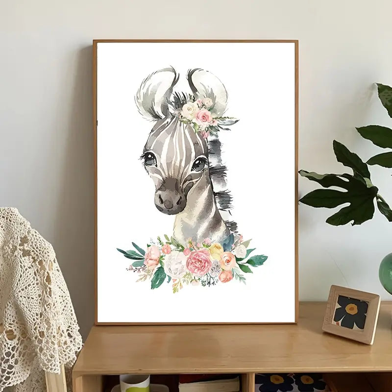6pcs Cute Animal Flower Wall Art Posters 12x8inch