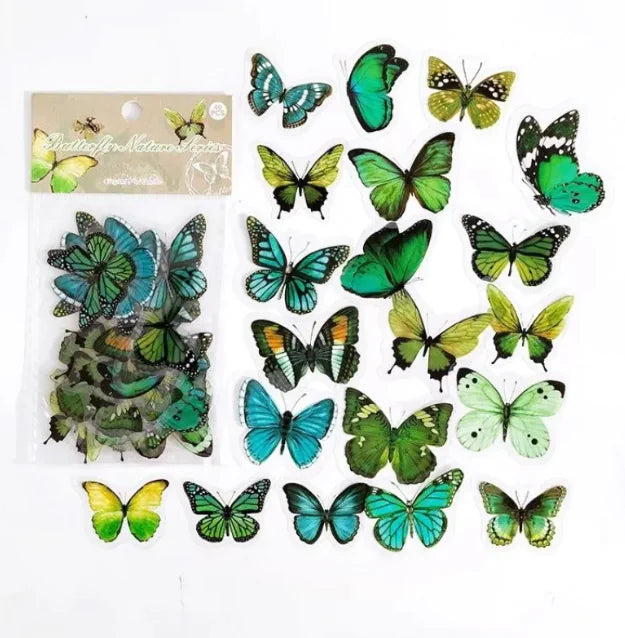Butterfly Nature Series PET Sticker Bag – Retro & Fresh Decorative Stickers for Notebooks