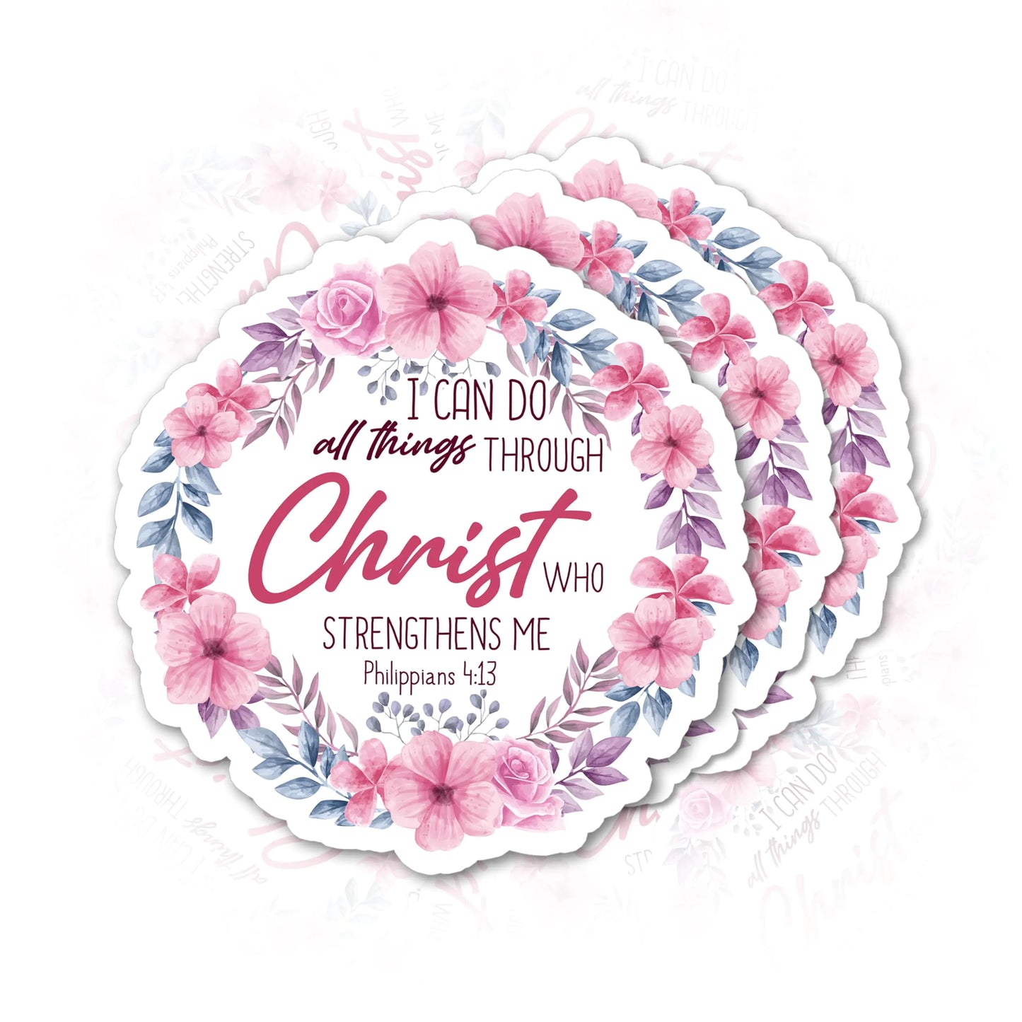 Set 3Pcs I Can Do All Thing Through Christ Sticker Floral Faith Christian Bible Sticker Religious Waterproof Die-Cut Vinyl Sticker for Water Bottle Phone Laptop Kindle Christian Gifts (3 Inches)