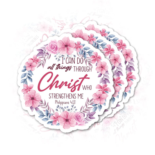 Set 3Pcs I Can Do All Thing Through Christ Sticker Floral Faith Christian Bible Sticker Religious Waterproof Die-Cut Vinyl Sticker for Water Bottle Phone Laptop Kindle Christian Gifts (3 Inches)