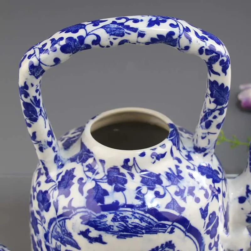 Antique Jingdezhen Ceramic Teapot with Blue Floral Design