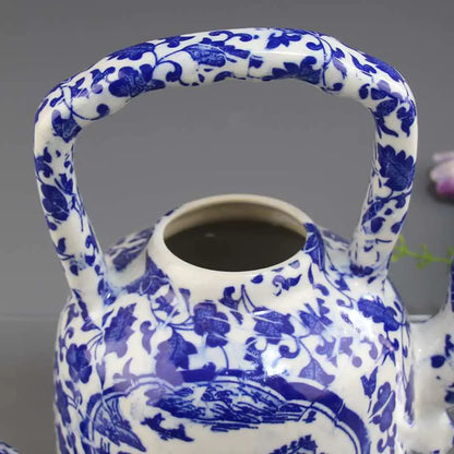 Antique Jingdezhen Ceramic Teapot with Blue Floral Design