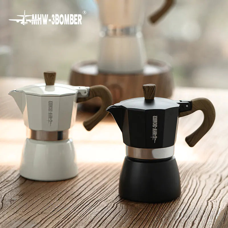 Vintage Wooden Handle Moka Pot for Italian & Cuban Coffee