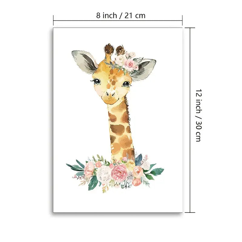 6pcs Cute Animal Flower Wall Art Posters 12x8inch